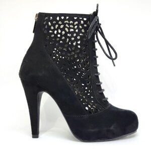 Sacha London Women's Black Suede Ankle Boot W/Perforated Upper Design Size 6.5